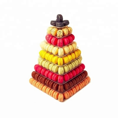 9 ชั้น พลาสติกสแควร์ Macaron Tower Stand Display สําหรับการบรรจุอาหารในประเทศฝรั่งเศส