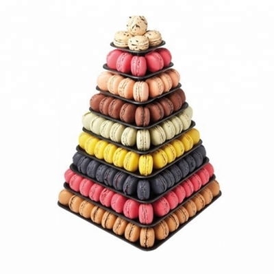 9 ชั้น พลาสติกสแควร์ Macaron Tower Stand Display สําหรับการบรรจุอาหารในประเทศฝรั่งเศส