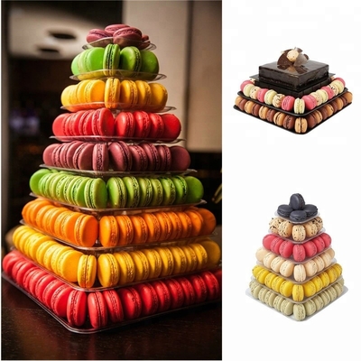 9 ชั้น พลาสติกสแควร์ Macaron Tower Stand Display สําหรับการบรรจุอาหารในประเทศฝรั่งเศส